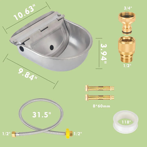 Automatic Animal Drinking Water Bowl With Float Valve Stainless Steel Kit for 1 to 5 Cattle, Horses, Sheep, Sows, Water Saver