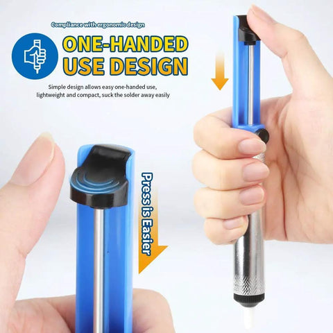 Person using Desoldering Vacuum Pump Solder Sucker Kit 3 Pack With One Handed Operation for easy solder removal.