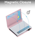 Pink AirTag Friendly Slim Wallet For Women With Front Pocket Ultra Thin Trifold Card Holder showing magnetic closure