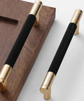 Gold And Black Knurled 5 Inch Center Bar Cabinet Pulls Set Of 10 Aluminum Handles for brushed gold drawers on wood surface