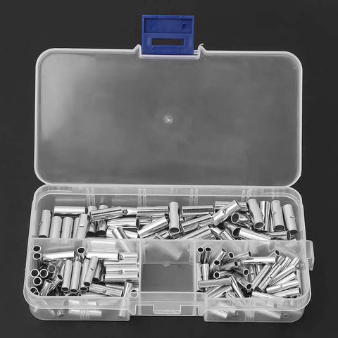 Heavy Duty Bare Non Insulated Butt Connectors Kit 150 Piece All Sizes From Tiny 22 Awg To Massive 10 Awg For Car Truck Marine And Home Projects With Nifty Storage Box For Easy Tackle Your Jobs Like A Boss, open case