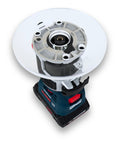 Knockout Router Base Plate Dead Nuts Fits Bosch Colt 18V Power Tool With 6 Inch Round Clear Acrylic pre drilled holes view from above.