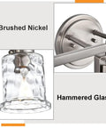 Close-up of brushed nickel finish and hammered glass on 4 Light Vanity Lights In Brushed Nickel Finish With Hammered Glass Shades