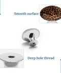 Dead Slick Stainless Steel Cheetah Leopard Round Cabinet Knobs And Hella Tough Metal Drawer Pulls For Modern Kitchen Cabinets And Closet Doors Rust Resistant Hardware Kit Includes Two Pieces showing smooth surface and deep hole thread.