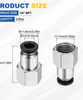 2 Pack Push To Connect Fittings 1/4 In NPT 1/4 In OD Tube Nickel Plated Brass Straight Pneumatic Female Adapters