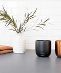 Renewed 6 Oz Smart Heated Coffee Mug With App Precision Temp Control And Solid Battery Life on kitchen counter.
