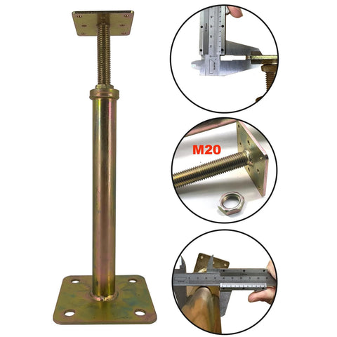 Front view of ASTAMOTOR galvanized floor jack post with base plate, adjustable screw, M20 thread, 6-pack.