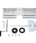 Hand Cranked Router Table Lift System With 51mm Stroke And Four Jaw Clamp Universal Base for Woodworking Machines shown on a workbench.