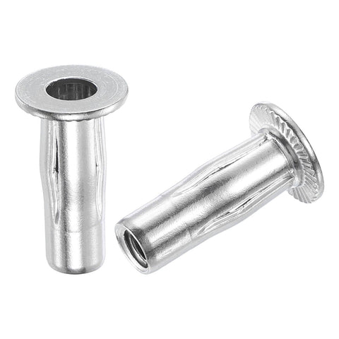 Six Pack 1/4-20 Multi Grip Rivet Nuts With Pre Bulbed Shank Flat Head Threaded Insert Nut 304 Stainless Steel