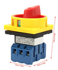 Front view of Up To 32A Rotary Switch With 3 Pole 2 Position Disconnect Rotary Cam Selector for industrial control, with dimensions.