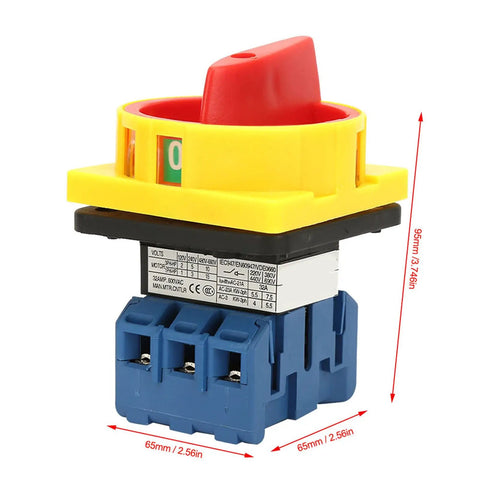 Front view of Up To 32A Rotary Switch With 3 Pole 2 Position Disconnect Rotary Cam Selector for industrial control, with dimensions.