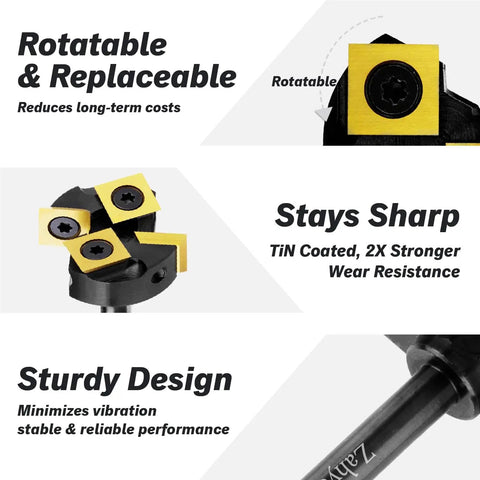 Spoilboard Surfacing Router Bit Built Tough For Quick Flat Slabs With 1/4 Inch Shank 1-3/8 Inch Cutting Diameter Four Wing Design