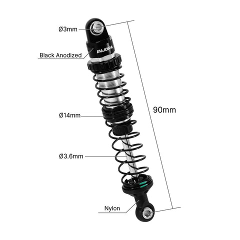 90mm Dual Rate Spring Oil Shocks for TRX4 SCX10 1 by 10 RC Crawler with CNC Aluminum Shock Bodies and Nylon Rod Ends