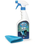 Dope All In One Electronics Cleaning Spray Kit With Microfiber Towel For TV Phone Monitor Laptop Keyboard Tablet And More Safe Gentle Screen Cleaner 16 Ounce Kit with 16 oz bottle and blue microfiber cloth.