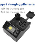 Real Deal Portable J1772 Electric Vehicle Charger Tester With Built In Resistive Load And Vehicle Simulator showing LCD display and connectors.