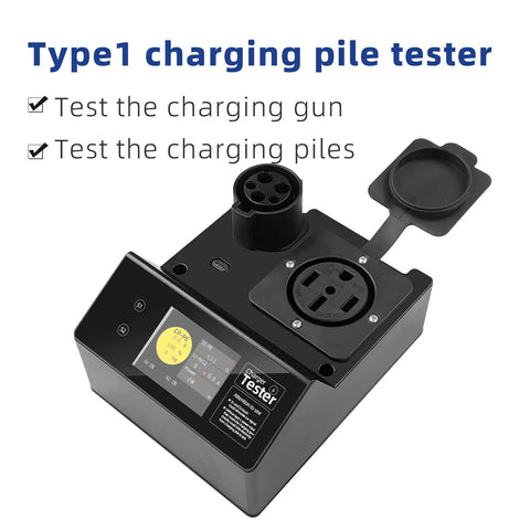 Real Deal Portable J1772 Electric Vehicle Charger Tester With Built In Resistive Load And Vehicle Simulator showing LCD display and connectors.