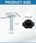 Dimensions of components in 8 Pack T Track Knob Kit With Star Knobs And 1/4-20 X 1-1/4 T Slot Bolts For Woodworking Jigs And Fixtures, Drop-In Sliding Bolts
