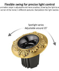 Top Tier Brass LED Recessed Downlight 4.5 Inch Adjustable Directional Ceiling Spotlight With CRI 90 showing flexible 25° tilt design.