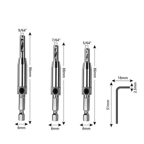 3 Piece HSS Self Centering Hinge Drill Bit Set For Woodworking Doors And Cabinets, Centering Mill Tool with different sizes