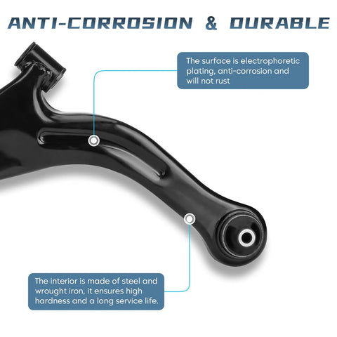 Close-up view of the Front Lower Control Arm With Ball Joint Assembly For Driver And Passenger Sides Direct Fit Replacement.