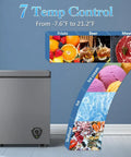 Compact 3.5 Cubic Feet Chest Freezer With Seven Adjustable Temperature Controls showcasing 7 temperature settings for versatile storage.