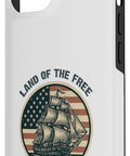 Patriotic iPhone 14 Case With USA Flag And Retro Sailboat Design, All American Fourth Of July Style, Merica Vibes, Land of the Free slogan