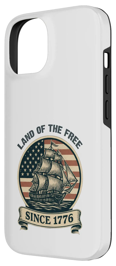 Patriotic iPhone 14 Case With USA Flag And Retro Sailboat Design, All American Fourth Of July Style, Merica Vibes, Land of the Free slogan