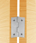 Six Pack 2 Inch Mini Butt Hinges Forged From Premium 304 Stainless Steel mounted on wooden panels for hobby projects.