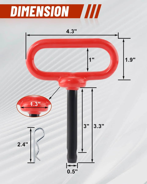Two Pack Half Inch By Three Inch Trailer Hitch Pin With Clip And Rubber Coated Handle Beefy Heavy Duty 1500 Pound Capacity Solid Steel Lawn Mower Tractor Truck Tow Pin For Mowers ATVs And Cargo