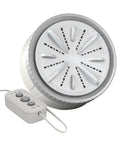 Compact Mini Washing Machine Portable USB Powered Clothes Washer No Sweat Deep Clean Tough On Stubborn Stains Gentle On Delicates Quick Spin Cycle Hassle Free Setup Perfect For Dorm Rooms showing control panel and washer drum.