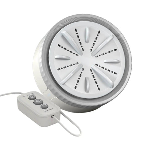 Compact Mini Washing Machine Portable USB Powered Clothes Washer No Sweat Deep Clean Tough On Stubborn Stains Gentle On Delicates Quick Spin Cycle Hassle Free Setup Perfect For Dorm Rooms showing control panel and washer drum.