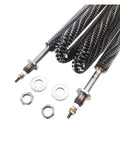 Close-up of Top Shelf Effortless Finned Tubular Heater 4000W 220V spiral coil and nuts for assembly.