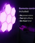 7 Piece Tap Tap Sensory Lights Kit With Touch And Remote Control Multicolor Magnetic Hexagon Tiles glowing on a wall
