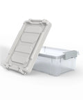 12 Qt Clear Plastic Storage Bin With Latching Lid, Stackable Tote For Closet, Office And Home Organization, open with lid