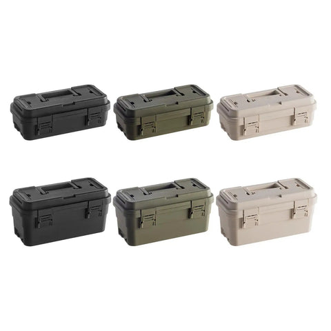 Compact Portable Tool Box With Compartmentalized Design And Secure Closure For Home And Camping, 6 boxes in black, green, khaki