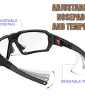 Anti Fog Motorcycle Riding Goggles For Powersports And Outdoor Adventures, Dustproof Windproof Safety Eyewear With Military Grade ANSI Z87.1 Plus Protection, Convertible Eyewear For Hunting, Shooting, Airsoft, Skydiving showing adjustable nosepad and temple with bendable tips