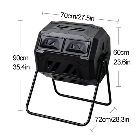 Front view of Dual Chamber 160L Compost Bin With 360 Degree Tumbling Rotating Composter For Garden Kitchen Yard Outdoor Use