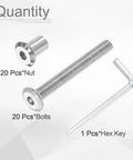 Sturdy M6 X 50MM Hex Socket Cap Bolts Paired With M6 Flange Nuts And M4 Key Wrench For Furniture Connectors Countersunk Silver Hardware Set.