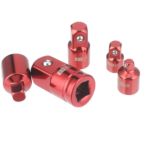 Sick Heavy Duty Impact Socket Adapter Set Crv Steel Converter Kit With 5 Pieces For Automotive Garage Drive Wrench Conversion Tool Red, five red adapters