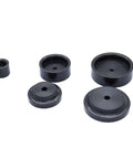 Three Piece Hole Punch And Flare Tool Set With Dimple Plate Dies In Black for 16ga Steel; includes five eighths inch to two and a half inch dies.