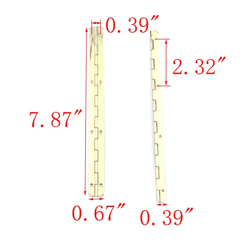 Sturdy As A Rock Gold Metal Piano Hinges Extended Folding Butt Strip Hardware For Cabinets Doors And Home Upgrade Bundled With All Necessary Mounting Screws Pack Of Four, showing size dimensions of 7.87 x 0.39 inches.