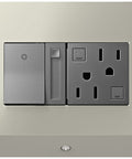 Under Cabinet Control Box With Paddle Dimmer And 15A GFCI Outlet In White For CFL LED Lighting, 450W dimmer unit close-up