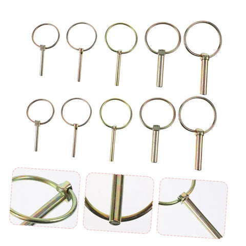 10 Piece Spring Loaded Lynch Pin Set for Zero Turn Mowers and Tractors, must have trailer hitch lock pins, zinc plated steel