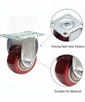 Red Polyurethane Plate Caster With Steel Core For Warehouse Carts And Service Trolleys, showcasing bolt hole pattern and PU material