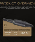 Six Pack Field Points 100 125 150 175 200 250 300 Grain Screw-In Points For Compound, Crossbow, And Traditional Bows, 8-32 Thread Universal Fit For Target Practice, Tuning, And Precision (200 Grains) showing 200 grain point and thread
