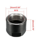 ER16 A M19 Collet Nut, hex design, 13mm hole, cast steel, 24x20mm, for CNC milling chuck holder, lathe replacement, heavy duty.