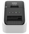Front view of QL-800 High Speed Thermal Label Printer With Plug And Label Feature No Fuss Setup, 93 Labels Per Minute At 300 Dpi, Dual Color Black And Red Printing, Multi System Compatible, Genuine DK Pre Sized Labels, USB Cable Included.