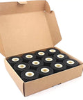 Top Shelf 24 Pack Black Solid Ink Rolls For Hot Stamp Coders in a cardboard box, 36mm diameter, ready for coding machines