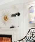 Industrial Style Wall Sconce With Pull Chain Switch Up Down Adjustable Metal Shade Retro Bedside Light For Mirror Bedroom Bathroom Hallway E26 E27 Socket Bulb Not Included LED CFL Compatible, black metal wall lamp with pull chain beside fireplace