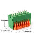 16 Position Spring Terminal Blocks PCB Connectors Kit 2x8 Pins 2.54mm Pitch Screwless 150V 2A in green and orange